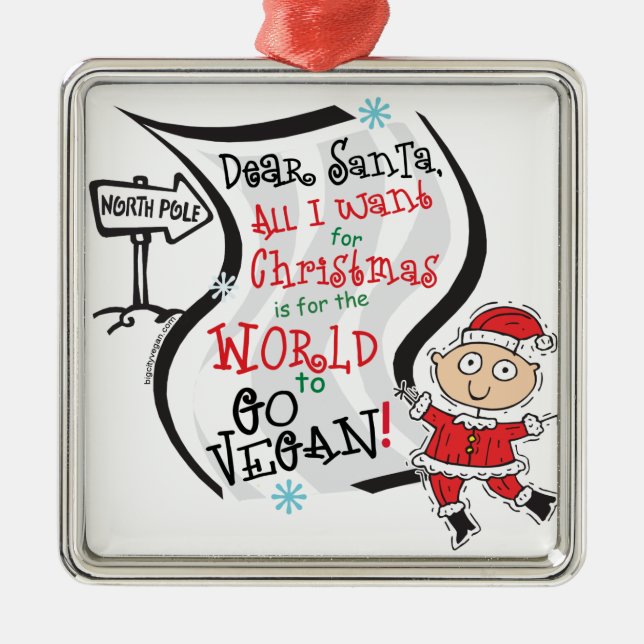 Lieber Santa Vegan Wish Ornament Aus Metall (Vorne)