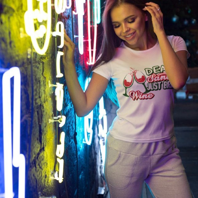 Lieber Weihnachten bringen Wein Weihnachten Party T-Shirt (Von Creator hochgeladen)