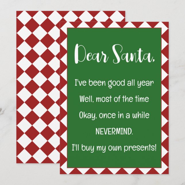 Lieber Weihnachten Ich kaufe mein eigenes Zeug Wei Karte (Vorne/Hinten)