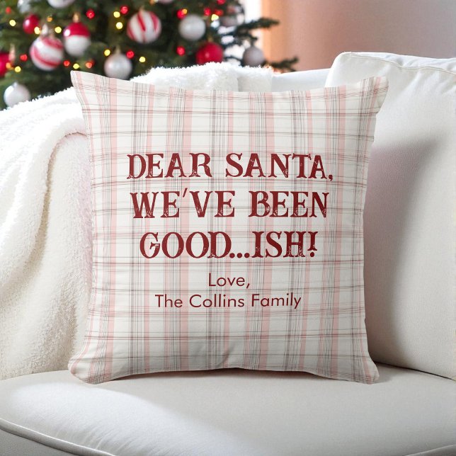 Lieber Weihnachtsmann Moderne rosa Familie Weihnac Kissen (Dear Santa Funny Modern Pink Red Family Christmas Throw Pillow)