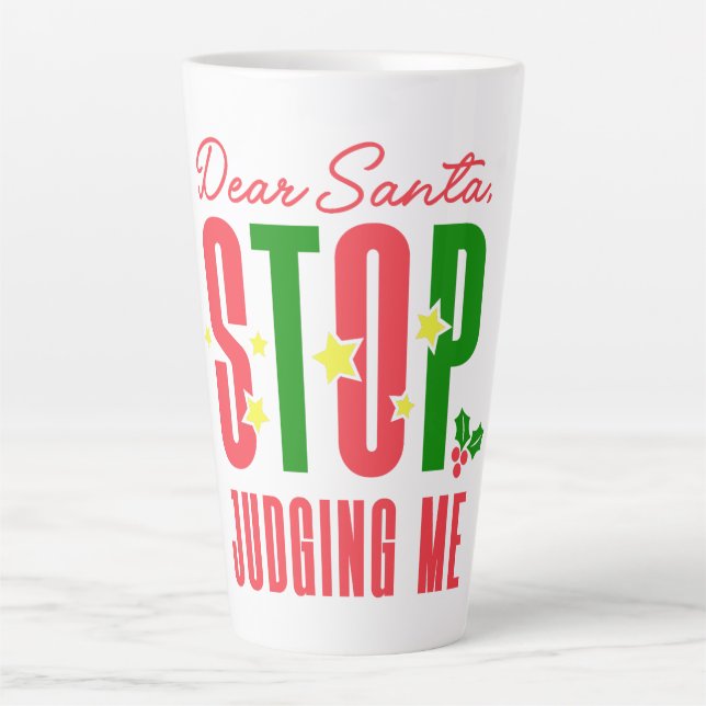 Lieber Weihnachtsmann soll mich beurteilen Milchtasse (Vorderseite)