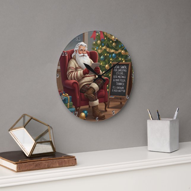 Lieber Weihnachtsmann Weniger Meetings Große Wanduhr (Büro)
