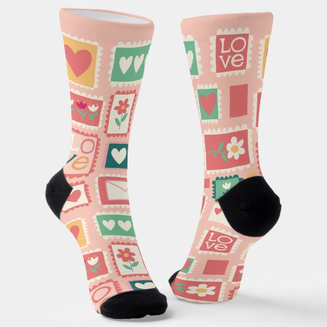 Liebes-Briefmarken-Muster Crew Socken (Gewinkelt)
