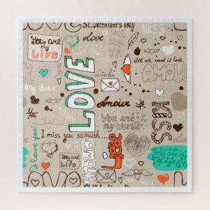 Liebes-Doodle-Muster in vielen Sprachen Puzzle