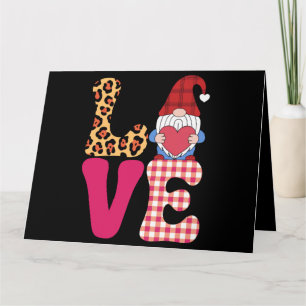 Liebes-Gnom Valentinstag Roter Buffalo-Karo Leopar Karte
