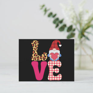 Liebes-Gnom Valentinstag Roter Buffalo-Karo Leopar Postkarte