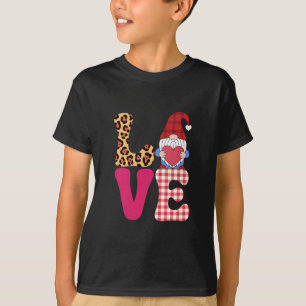 Liebes-Gnom Valentinstag Roter Buffalo-Karo Leopar T-Shirt