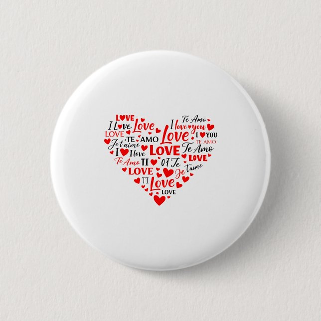 Liebes Herz Multilingual Ich liebe dich Romantisch Button (Vorderseite)