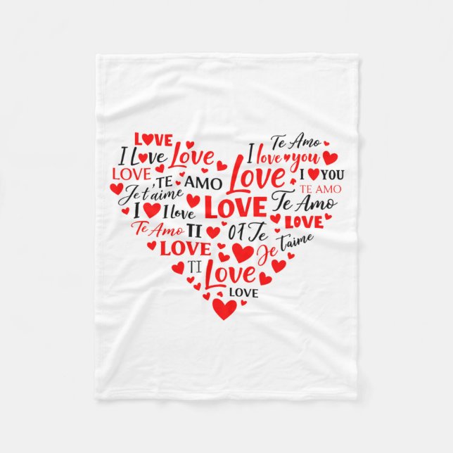 Liebes Herz Multilingual Ich liebe dich Romantisch Fleecedecke (Vorderseite)