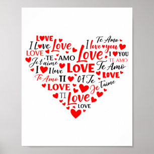 Liebes Herz Multilingual Ich liebe dich Romantisch Poster