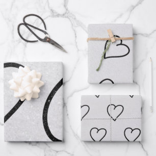 Liebes Herz Schwarzes Glitter Valentinstag Geschen Geschenkpapier Set
