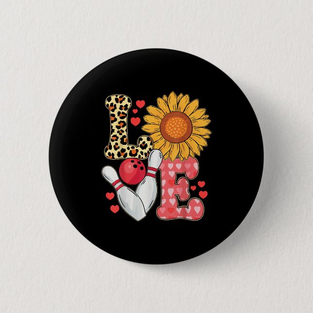 Liebes Leopard Sonnenblume Bowling Valentinstag Bo Button (Vorderseite)