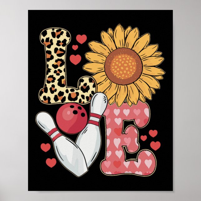 Liebes Leopard Sonnenblume Bowling Valentinstag Bo Poster (Vorne)