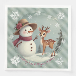 Liebes Reh und Schneemann Feiertag Serviette