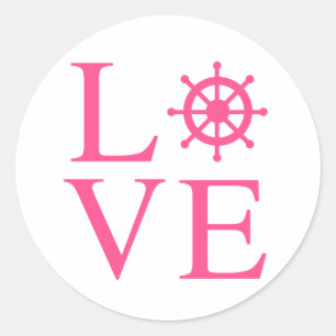 Liebes-Schiffsrad Rosa & Weiß Maritime Hochzeit Runder Aufkleber