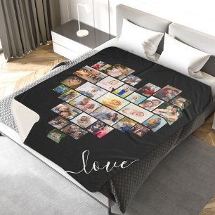 Liebes-Schrift Herzförmige Fotocollage Schwarz Sherpadecke