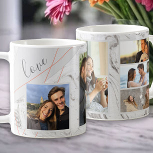 Liebes Schriftzug - 5-Foto-Collage auf grau-weißem Kaffeetasse