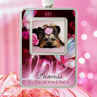 Liebes Tribut, rosa Herzen und Schmetterling - Hau Rahmen-Ornament Silber