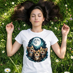 Liebes Trio miaueneder Katzen unter dem Vollmond D T-Shirt