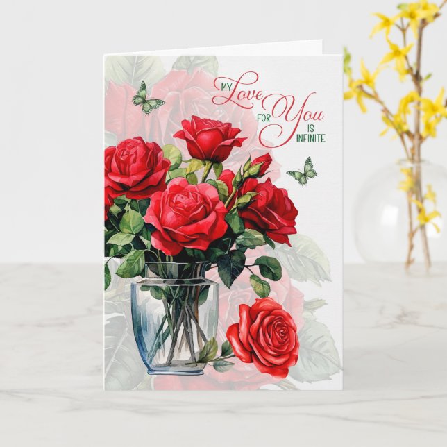 Liebes- und Romantik-Vase mit roten Rosen und Schm Karte (Gelbe Blume)