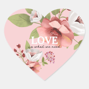 Liebesbotschaft mit rosa Blumen Anpassbar Herz-Aufkleber