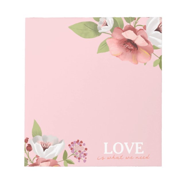 Liebesbotschaft mit rosa Blumen Anpassbar Notizblock (Vorderseite)