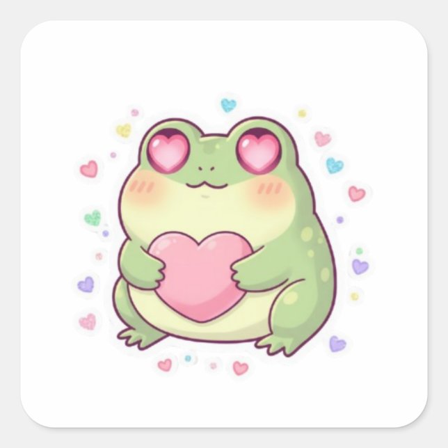 Liebesfrosch-Aufkleber Süßer Romantischer Frosch H Quadratischer Aufkleber (Vorderseite)