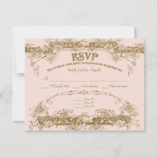 Liebesgeburten Etching Glamour Vintage Wedding Blu RSVP Karte