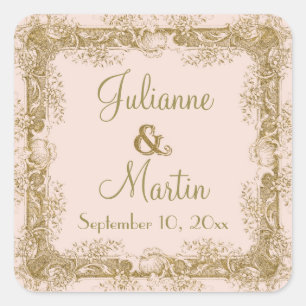 Liebesgeburten Etching Glamour Vintage Wedding Sie Quadratischer Aufkleber