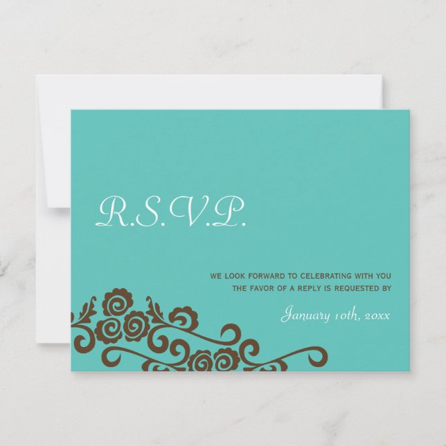 Liebesgeflügel Garten aquamarin blaue Hochzeitsrea RSVP Karte (Vorderseite)