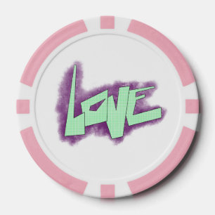Liebesgraffiti lila grün mint typografie punkte  pokerchips
