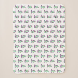 Liebesgraffiti lila grün mint typografie punkte sherpadecke