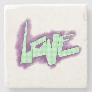 Liebesgraffiti lila grün mint typografie punkte steinuntersetzer