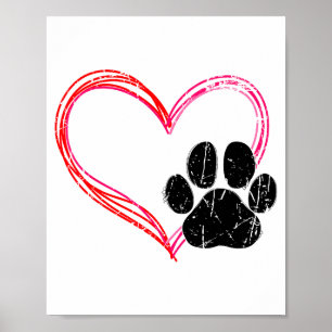 Liebesherz Katze Hund Pfotenabdruck, Haustiergesch Poster