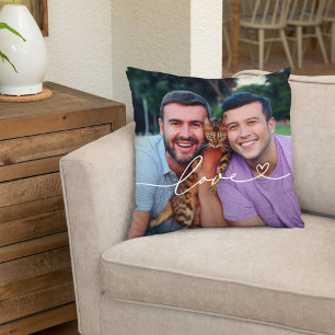 Liebesherz Schrift Foto Paar Weiß Kissen