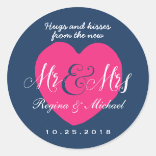 Liebesherz Schriftart Mr und Mrs Hochzeitsgeschenk Runder Aufkleber