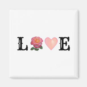 Liebesherz und rosa Rose Blume Magnet