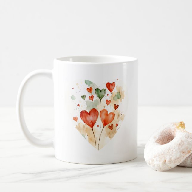 Liebesherzen im Wasserfarben-Klassik-Stil Becher Kaffeetasse (Mit Donut)