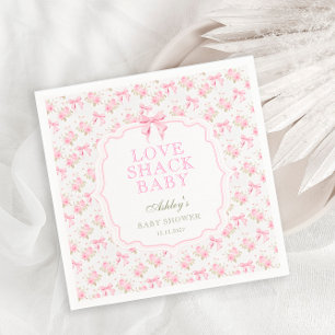 Liebeshütte Rosa Schleife Florale Babyparty Serviette