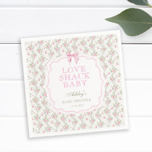 Liebeshütte Rosa Schleife Florales Babyshower Serviette