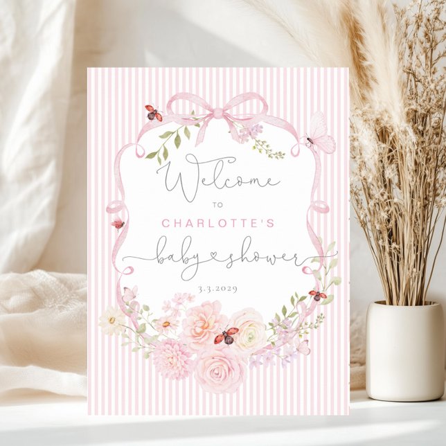 Liebeskäfer Rosa Schleifen Streifen Baby Shower Wi Poster (Von Creator hochgeladen)