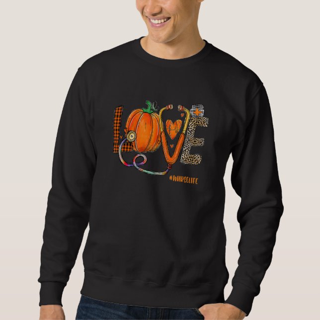 Liebeskrankenschwester Kürbis Leopard Herbst Hallo Sweatshirt (Vorderseite)