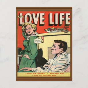 Liebesleben Flirt Romance Comic-Illustration Retro Postkarte