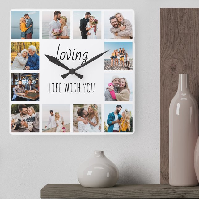 Liebesleben mit Ihnen Zitat 12 Foto Weiß Quadratische Wanduhr (Loving life with you .. stylish useful photo gift for romantic couples, anniversary, engagement ..)