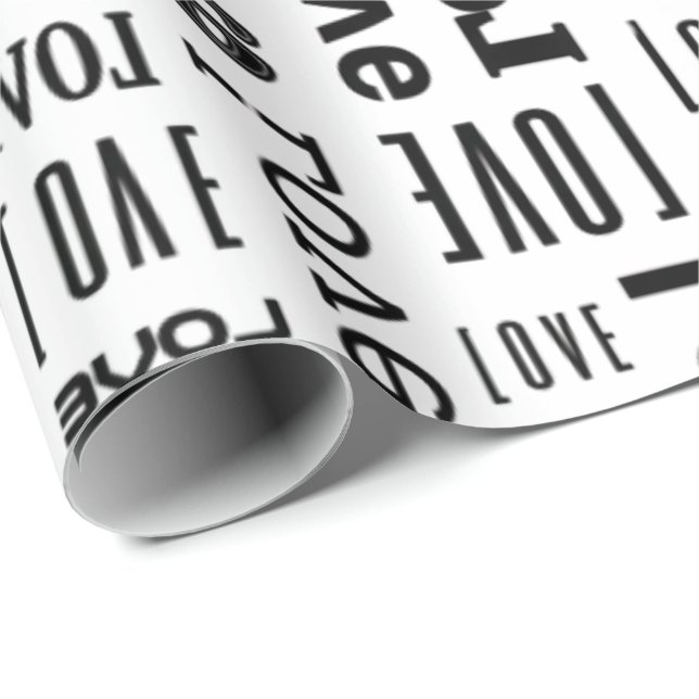 Liebesmuster mit schwarzen Buchstaben Geschenkpapier (Rolleneckpunkt)