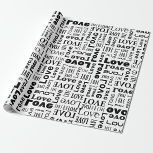 Liebesmuster mit schwarzen Buchstaben Geschenkpapier