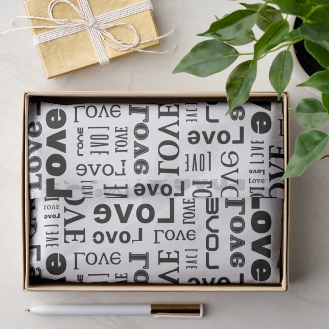 Liebesmuster mit schwarzen Buchstaben  Seidenpapier (Geschenk)