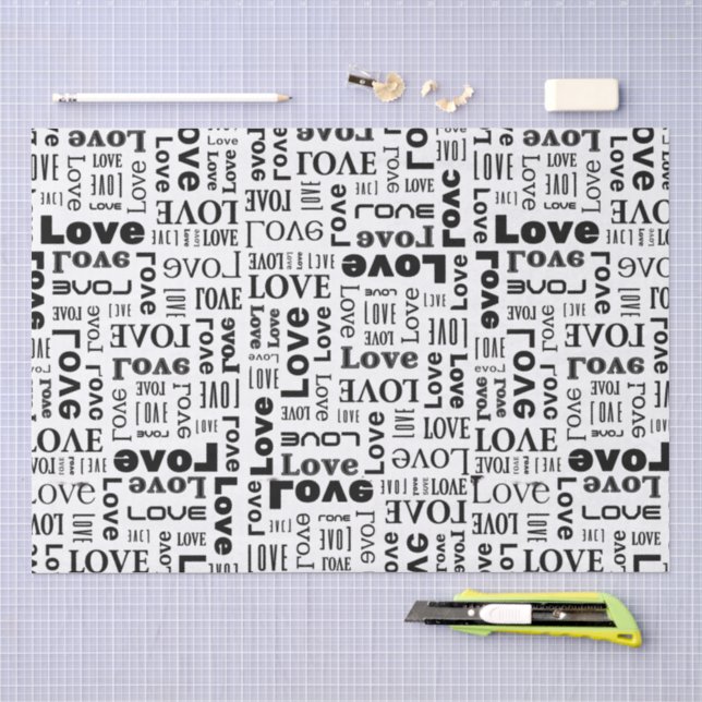 Liebesmuster mit schwarzen Buchstaben  Seidenpapier (Handwerk)