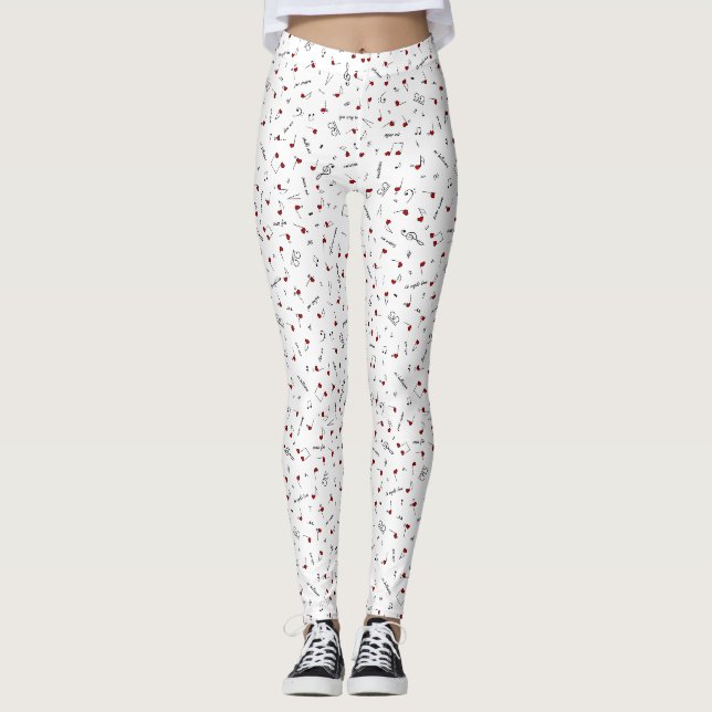 Liebesnotizen Rotes Herz Musiknotation Leggings (Vorderseite)