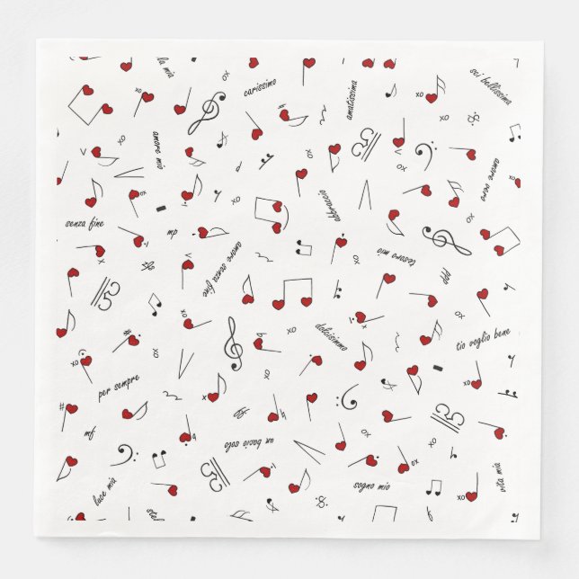 Liebesnotizen Rotes Herz Musiknotation Serviette (Vorderseite)